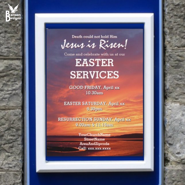 EASTER Jesus is Risen CHURCH SERVICES Customised Poster (Jesus is Risen Easter Services poster which can be placed in a display board)
