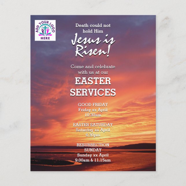 EASTER Jesus is Risen CHURCH SERVICES Customized Flyer (Front)