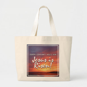 Easter JESUS IS RISEN Landscape Christian Large Tote Bag