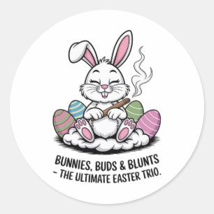 Easter Joke Humourous Bunnies Buds Blunts Trio Classic Round Sticker