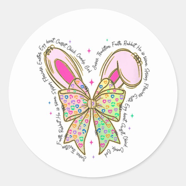 Easter Joy: Bunny Ears and Bow Delight Classic Round Sticker (Front)