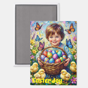 ~ EASTER JOY ~ Child Chicks Eggs Basket ~ Magnet