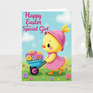 Easter Joy Girl Wheelbarrow Card