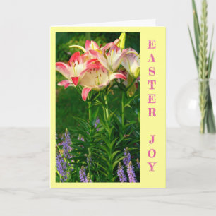 EASTER JOY/ RED AND WHITE LILIES/CUSTOMIZAB HOLIDAY CARD