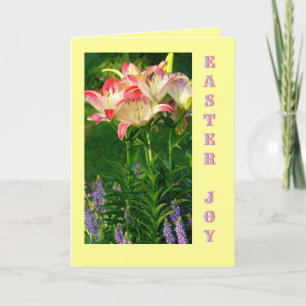 EASTER JOY/ RED AND WHITE LILIES/CUSTOMIZAB HOLIDAY CARD