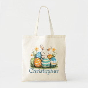Easter Kids Name Boys Bunny Rabbit Tote Bag