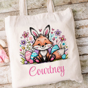 Easter Kids Name Girls Bunny Fox Tote Bag