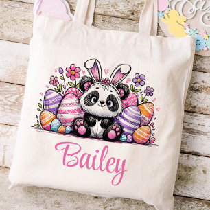 Easter Kids Name Girls Bunny Panda Bear Tote Bag