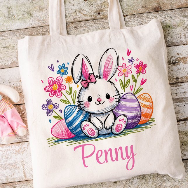  Easter Kids Name Girls Bunny Rabbit Tote Bag (Bunny Girls Easter Tote)