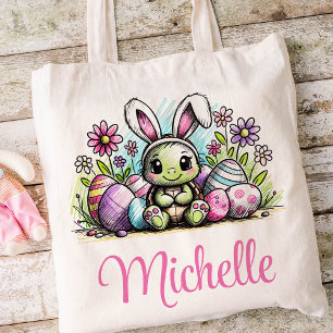 Easter Kids Name Girls Bunny Turtle  Tote Bag