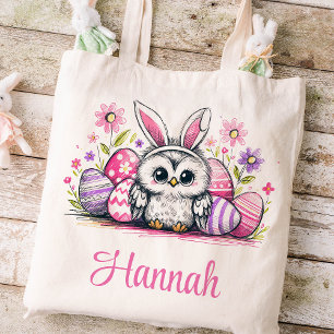 Easter Kids Name Girls Owl Bunny Tote Bag