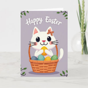 Easter Kitty Basket Happy Card