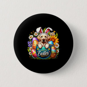 Easter Labrador Puppy Floral Easter Colourful Eggs 6 Cm Round Badge