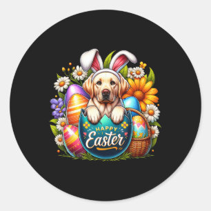 Easter Labrador Puppy Floral Easter Colourful Eggs Classic Round Sticker