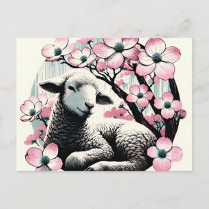 Easter Lamb and Dogwood Postcard
