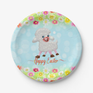 Easter Lamb and Flowers Paper Plate