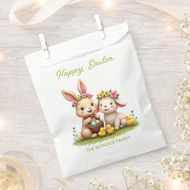Easter Lamb & Bunny | Cute Chicks & Spring Flowers Favour Bag (Clipped)