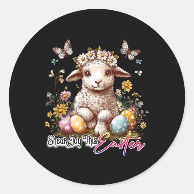 Easter Lamb - Colourful Vintage Easter  Classic Round Sticker (Front)