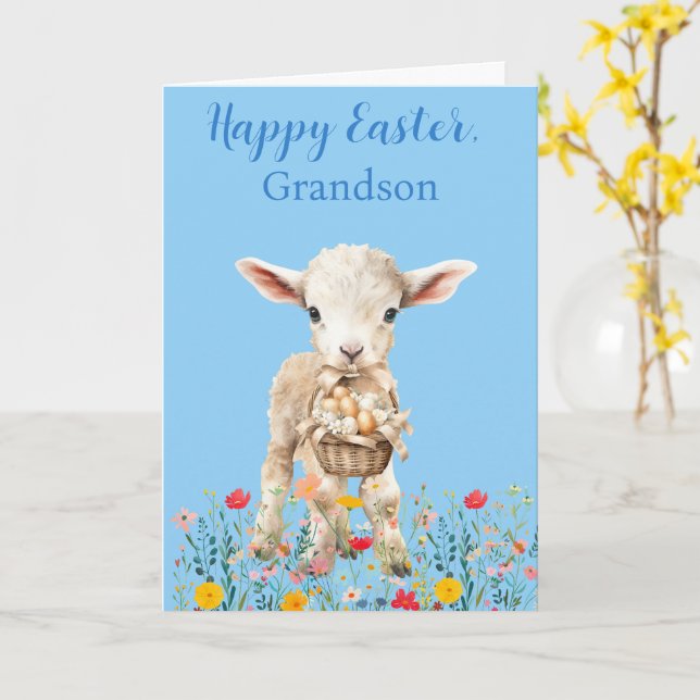 Easter Lamb & Colouring Page Folded Greeting Card  (Yellow Flower)