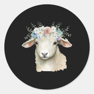Easter Lamb Floral Flower Crown For Girls Women Sp Classic Round Sticker