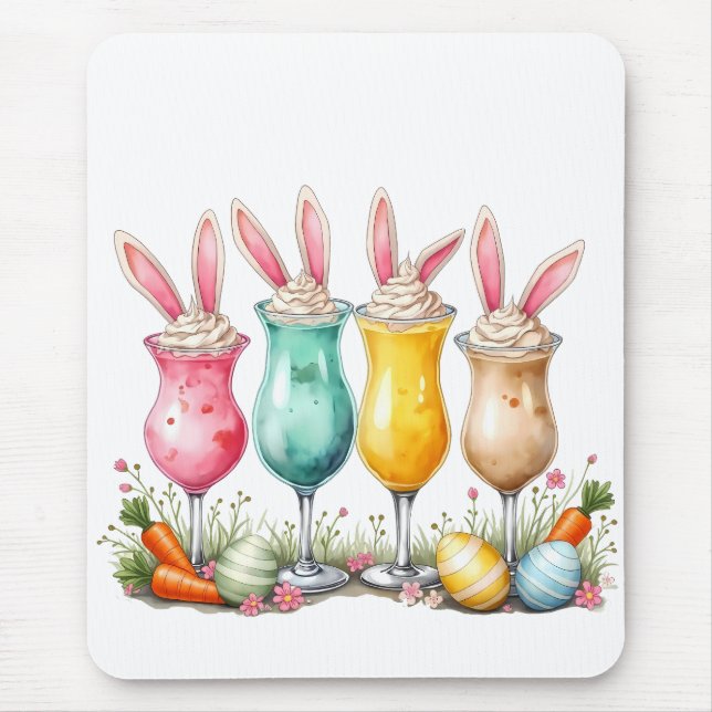 Easter Latte Glasses of Latte with Bunny Ears Mouse Pad (Front)