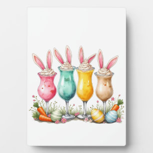 Easter Latte Glasses of Latte with Bunny Ears Plaque