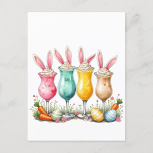 Easter Latte Glasses of Latte with Bunny Ears Postcard