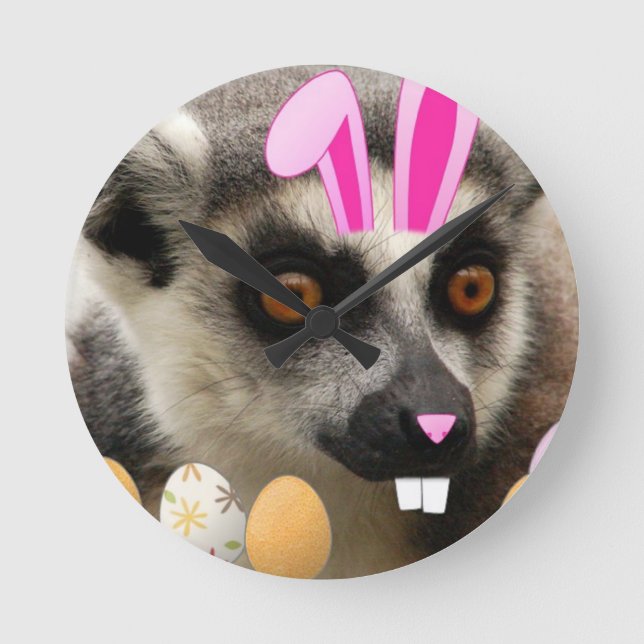Easter Lemur Round Clock (Front)