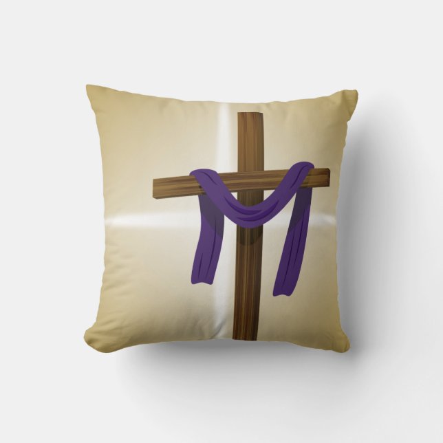 Easter Lent Cross Purple Drape Resurrection Day Cushion (Front)