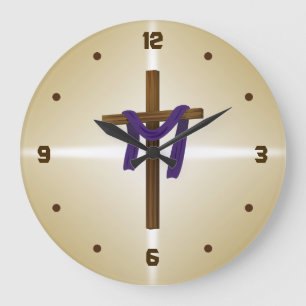 Easter Lent Cross Purple Drape Resurrection Day Large Clock