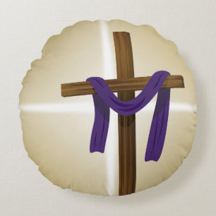 Easter Lent Cross Purple Drape Resurrection Day Round Cushion