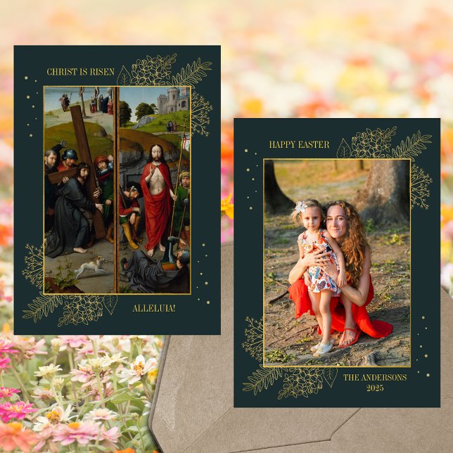 Easter Lent Resurrection of Jesus Family Photo Holiday Card (Christian Catholic Easter Lent Resurrection Jesus Christ is Risen Alleluia Family Photo Holiday Card)