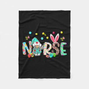 Easter Leopard Decor Bunny Ears Nurse Gnome Happy  Fleece Blanket