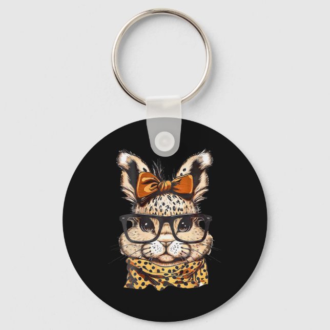 Easter Leopard Print Gles Rabbit Print  Key Ring (Front)