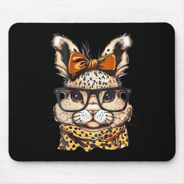 Easter Leopard Print Gles Rabbit Print  Mouse Pad (Front)