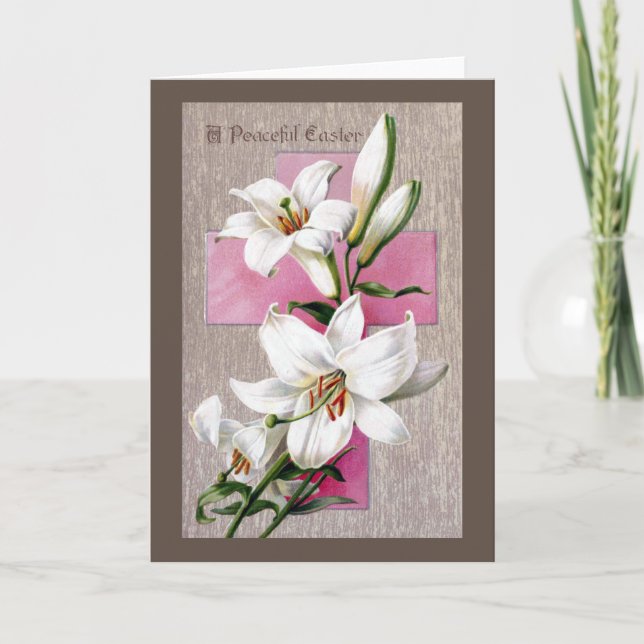 Easter Lilies and Pink Cross Holiday Card (Front)