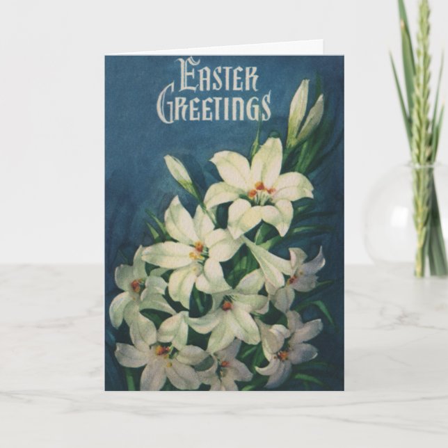 Easter Lilies Flowers, Vintage Religious Easter Holiday Card (Front)