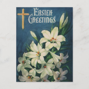 Easter Lilies Flowers, Vintage Religious Easter Holiday Postcard