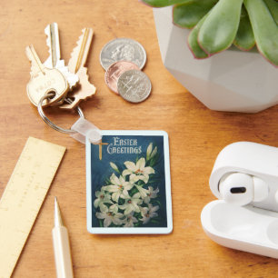 Easter Lilies Flowers, Vintage Religious Easter Key Ring
