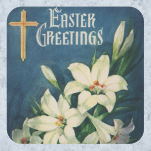 Easter Lilies Flowers, Vintage Religious Easter Square Sticker
