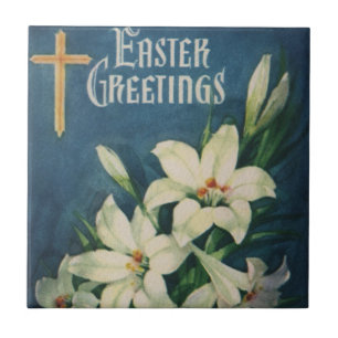Easter Lilies Flowers, Vintage Religious Easter Tile