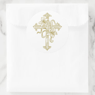 Easter Lily Cross Classic Round Sticker