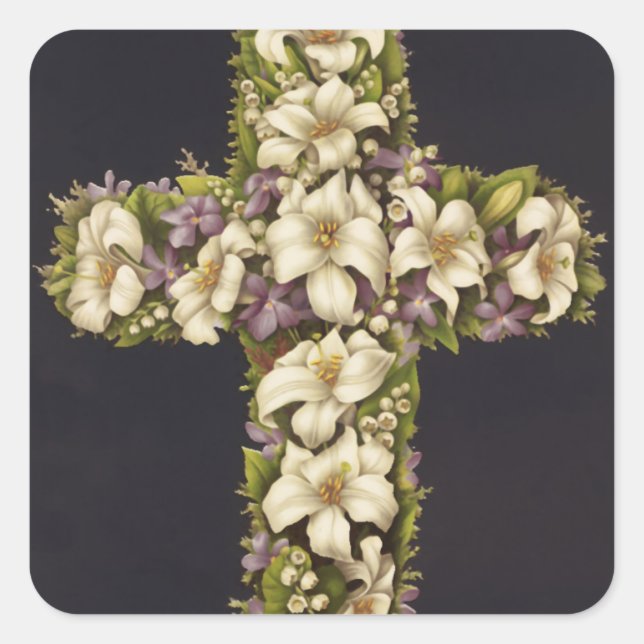 Easter Lily Cross Square Sticker (Front)