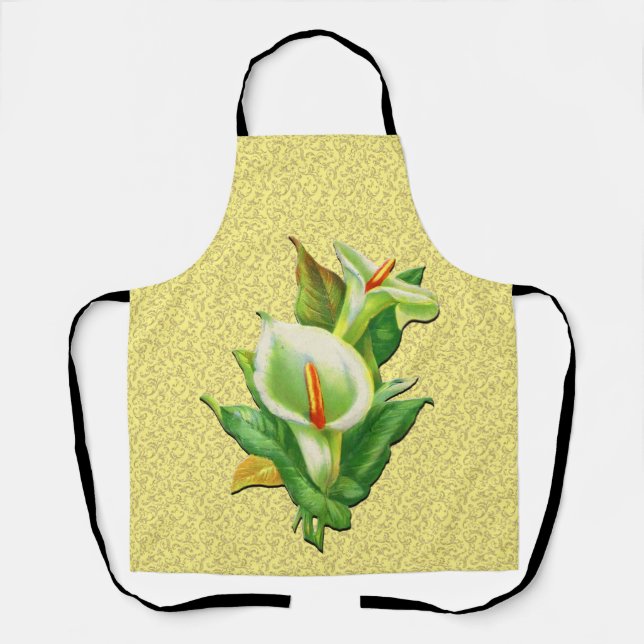Easter Lily Gold Damask on Yellow Background Apron (Front)