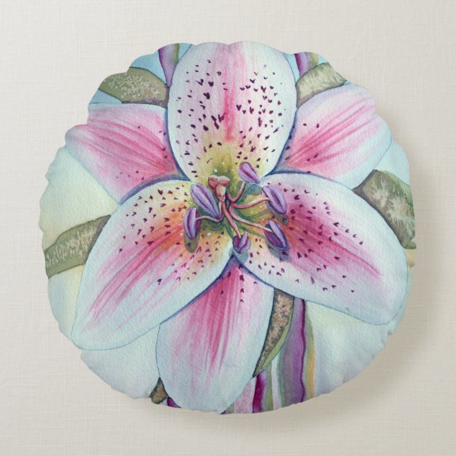 Easter Lily Watercolor Round Cushion (Front)