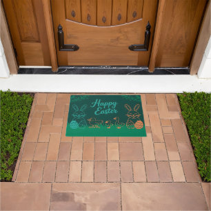 Easter Line Illustration with Bunnies and Chicks Doormat
