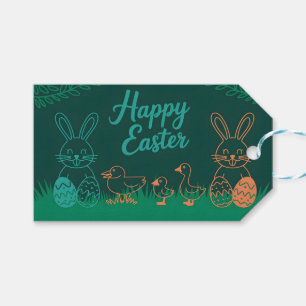 Easter Line Illustration with Bunnies and Chicks Gift Tags