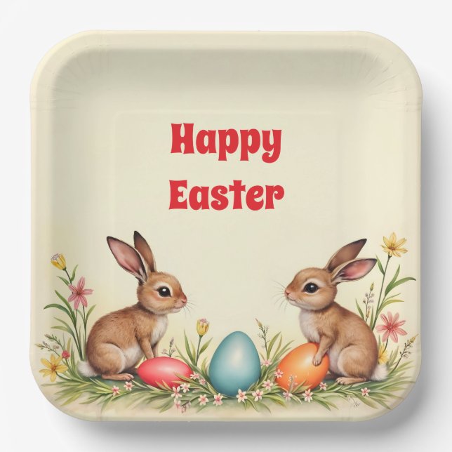Easter Little Rabbits Vintage Popular Collection Paper Plate (Front)