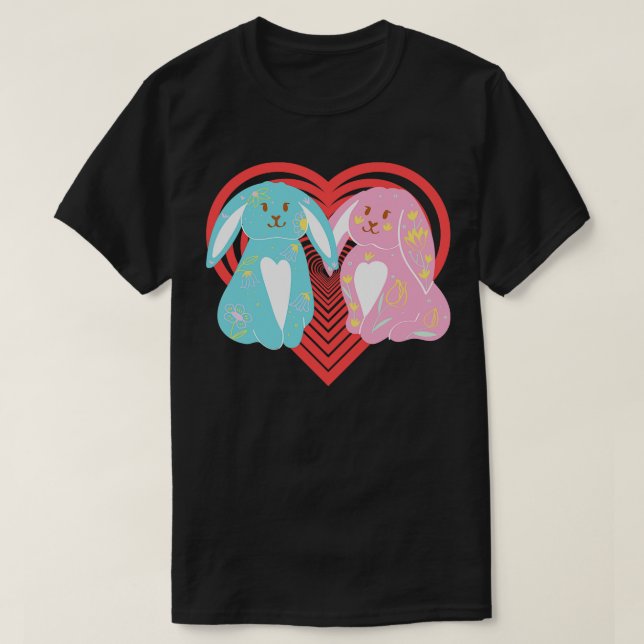 Easter Lovely Cute Bunny Partners  T-Shirt (Design Front)