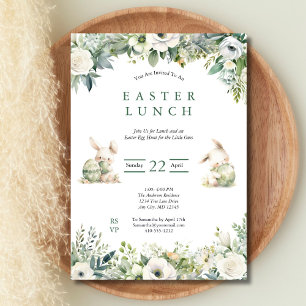 Easter Lunch Egg Hunt Sage Green Watercolor Floral Invitation